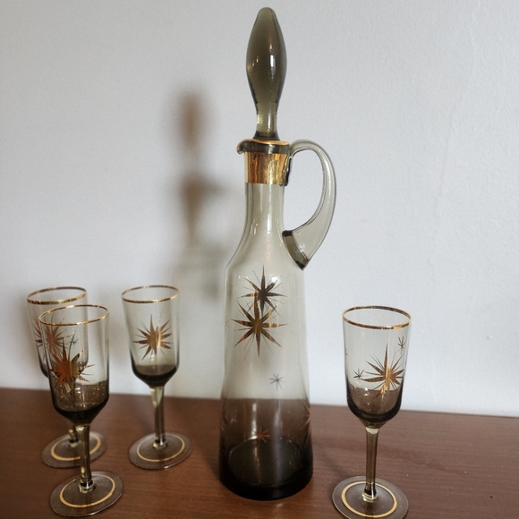 VINTAGE ATOMIC Starburst DECANTER and glasses - Picture 3 of 5